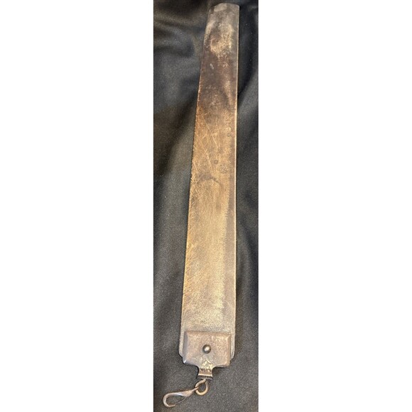 Antique Barber Shop 24” Thick Strop Blade Sharpening Leather & Metal Hardware - Picture 2 of 13